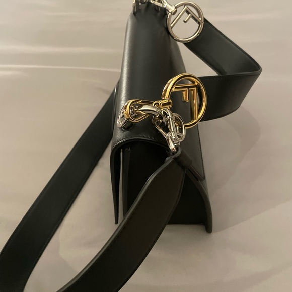 Fendi Logo Leather and Velvet Shoulder Bag - Picture 3 of 8